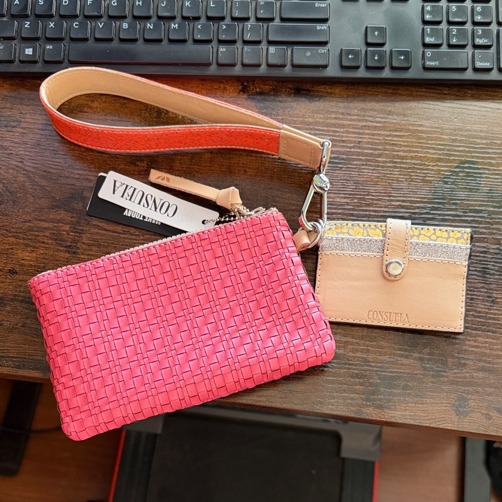 Consuela Vibrant Pink Woven Wristlet and Card Holder
